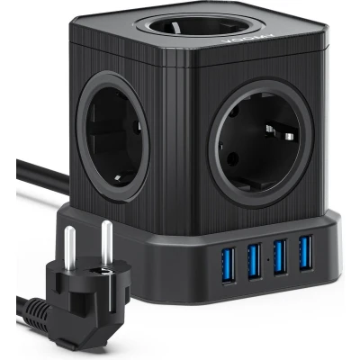 Afbeelding van Cube Stekkerdoos 4 USB A &amp; 5 EU Black