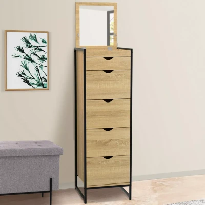 Image de Chiffonnier 5 tiroirs DETROIT + 1 miroir 40 cm meuble d&#039;entrée design industriel