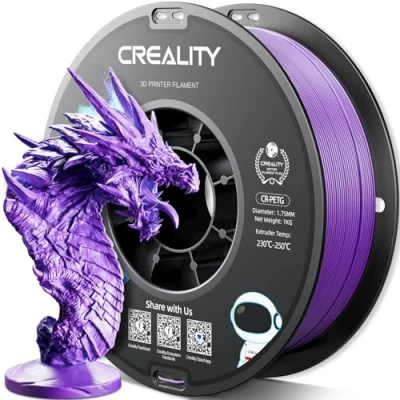 Afbeelding van Officieel Creality PETG filament voor 3D printers, 1,75 mm, 1 kg, hoge precisie, sterke taaiheid, geurloos, betere doorvoer, vochtbestendig CR filament, paars