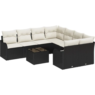 Afbeelding van vidaXL 9 delig tuinbankstel met kussens zwart poly rattan
