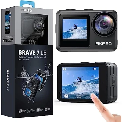 Afbeelding van AKASO Brave 7 LE Action Cam 4K 30 fps 20 MP WIFI duikcamera 40 m met IPX7 touchscreen stabilisator EIS 2.0 camera dubbel scherm en afstandsbediening voor zwemmen, surfen duiken