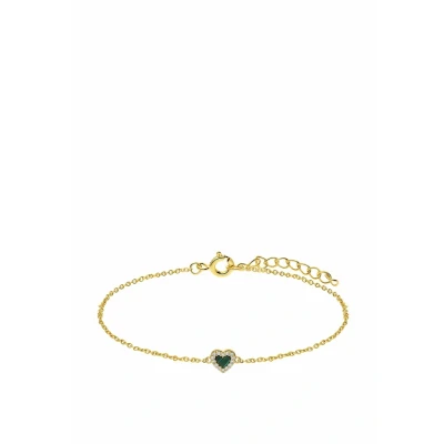 Afbeelding van Lucardi Dames Zilveren goldplated Armband met een Malachite gemstone Staal Goud 19 cm