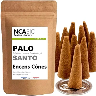 Afbeelding van Palo Santo wierookkegels, 10 stuks, wierookkegel, 100% natuurlijk, ontspanning, meditatie, zuivering + wierookbrander NCA