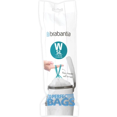 Afbeelding van PerfectFit afvalzak met trekbandsluiting code W, 5 liter, 20 stuks/rol White Brabantia