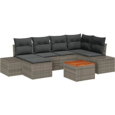 Afbeelding van vidaXL 7 delige Tuin Sofa Set met Kussens Grijs Poly Rattan Acacia