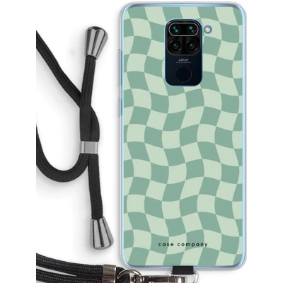 Afbeelding van Case Company® hoesje met Koord geschikt voor Xiaomi Redmi Note 9 Grid Groen Telefoonhoesje Zwart Bescherming aan alle Kanten en Over de Schermrand