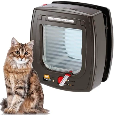 Afbeelding van Ferplast SWING MICROCHIP kattenluik met microchip, bescherming tegen tocht, viervoudig regelbare in en uitgang, kattenhalsband inbegrepen, 22.5 x 16.2 25.2 cm (opening: 13.5 13.7 cm), bruin