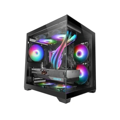 Afbeelding van MARS Gaming MC VIEW2 behuizing MicroATX, dubbel continu gehard glas zonder frame, 1 x FRGB ventilator achter 120 mm, houder voor vloeistofkoeling tot 240 structuur met dubbele kamer, zwart