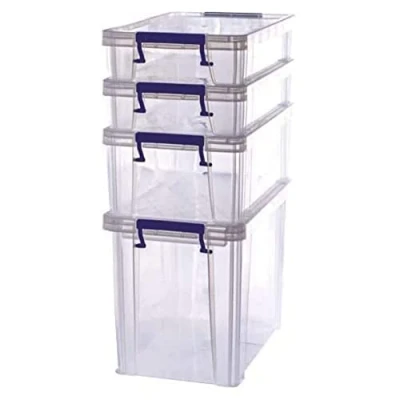 Afbeelding van Bankers Box ProStore opbergdoos Bonus pakket: 2 x 5,5 l (7,5 34 21,5 cm) + 1 10 (14 18,5 (28 32 20 cm), met deksel en handgrepen, stapelbaar, BPA vrije transparante