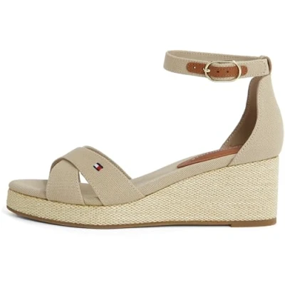 Afbeelding van Tommy Hilfiger Sandalen met sleehak, Dames, Maat: 39, Horseradish Katoen