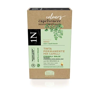 Afbeelding van Helan, Capelvenere Colors, permanente natuurlijke kleurstof, Dolce Nuance 1N zwart, eenvoudig aan te brengen, geurloos, uitstekende dekking, haarkleur zonder ammoniak en alcohol, 125 ml