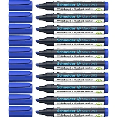 Afbeelding van Schneider whiteboardmarker Maxx 293 beitelpunt blauw 10 stuks voor whiteboard en flipover S 129303