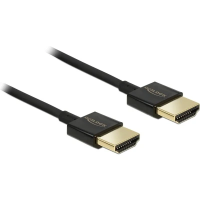 Afbeelding van Delock Slim High Quality HDMI kabel met ethernet male naar 25 cm drievoudig afgeschermd zwart 4K ondersteuning