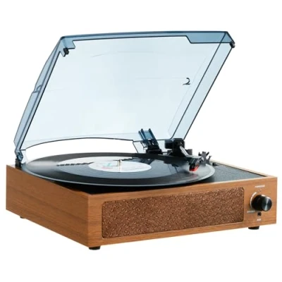 Afbeelding van VEVOR Vinyl platenspeler met 3 snelheden, geïntegreerde stereoluidsprekers W riemaandrijving, magnetische cartridge, ondersteuning 33/45/78 omwentelingen RCA, voor vinylplaten