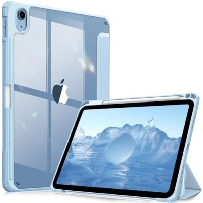 Afbeelding van Fintie Hybride hoes voor iPad 10e generatie 2022 10,9 inch met penhouder, stootvaste beschermhoes transparante harde aan de achterkant, hemelsblauw