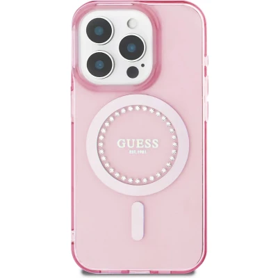 Afbeelding van Guess IML Rhinestones Back Cover hoesje met MagSafe voor Apple iPhone 16 Pro Max Roze