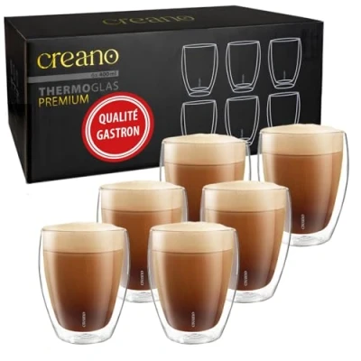 Afbeelding van Creano Set van 6 dubbelwandige glazen, 400 ml, gastronomische kwaliteit, 100% vaatwasmachinebestendig, latte cappuccinokopjes