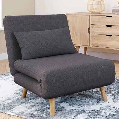 Image de Fauteuil convertible ROMEO lit d&#039;appoint 1 place 80x190 cm tissu gris anthracite