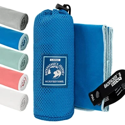 Afbeelding van Backpacker&#039;s Journey microvezelhanddoeken, maat S, M, L, XL, lichte reishanddoeken, sneldrogend, absorberend en antibacterieel, blauw, L M