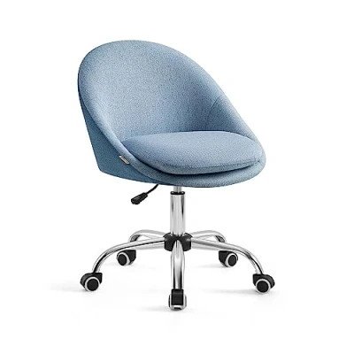 Afbeelding van Homeoffice stoel, draaistoel, bureaustoel, schuimvulling, in hoogte verstelbaar, voor werkkamer, slaapkamer, blauw
