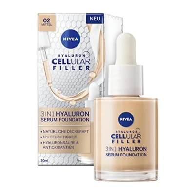 Afbeelding van NIVEA 3 in 1 foundation met medium hyaluronzuur (30 ml) Anti aging serum voor een jeugdige huid hydraterende