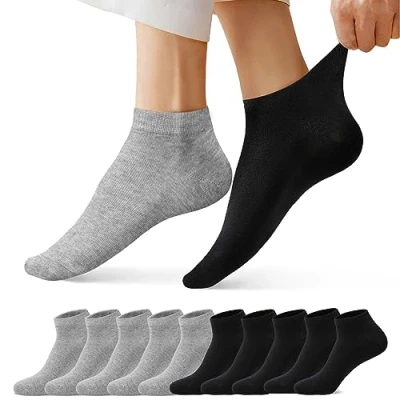 Afbeelding van FALARY 10 Paar Enkelsokken Heren &amp; Dames Sneakersokken Katoen Ademende sportsokken, 5x Zwart + Grijs, 35 38 EU