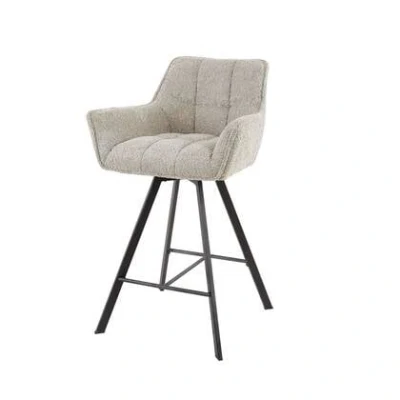 Afbeelding van AnLi Style Barstoel raster draaibaar Boucle zandkleur