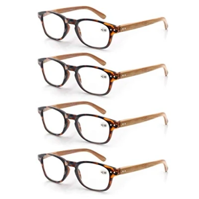 Afbeelding van MODFANS Set van 4 leesbrillen 1,25 mannen en vrouwen, bril met verenframe, lichte veren takken, houteffect, zwart/blauw, schubben, geel