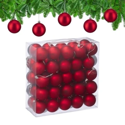 Afbeelding van Relaxdays Boule de Noël, lot Pratique 50, Mate, Plastique Robuste, pour Le Sapin, diamètre : 6 cm, Rouge