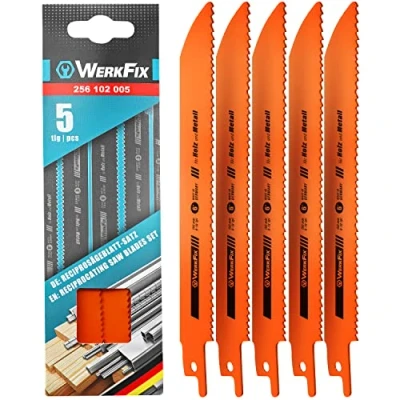 Afbeelding van Werkfix 5 stuks reciprozaagbladen Made in Germany voor hout en metaal snelle sneden HSS Bi 150 mm 8 10 tpi 6&quot;