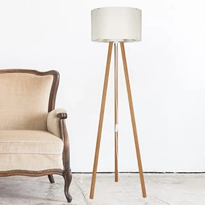Afbeelding van Staande lamp vloerlamp E27 Keynes bamboe en creme
