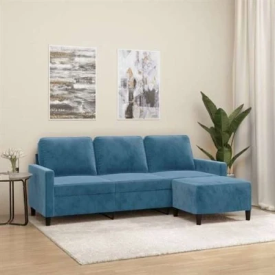 Afbeelding van vidaXL Driezitsbank met voetenbank 180 cm fluweel blauw