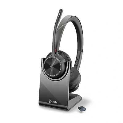Afbeelding van Poly Voyager 4320 UC draadloze headset en laadstation, binaurale met ruisonderdrukkende microfoonstang, verbinding pc/Mac/mobiele telefoon via Bluetooth, teams (gecertificeerd)
