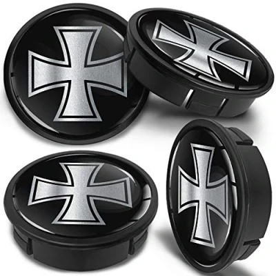Afbeelding van SkinoEu® 4 x 60 mm ABS Plastic 3D Gel Siliconen Naafdoppen Middendoppen Auto Wielnaafdoppen Universele Velg Zwart Zilver IJzeren Kruis CXZ 6