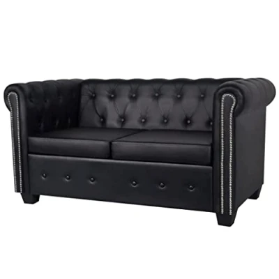 Image de vidaXL Canapé Chesterfield à 2 places cuir synthétique noir