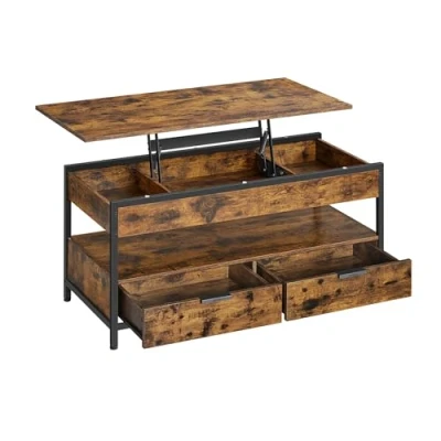 Afbeelding van VASAGLE Salontafel, woonkamertafel met opklapbaar blad, opbergladen, open opbergruimte en verborgen vak, rustiek bruin inktzwart