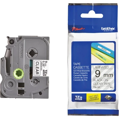 Afbeelding van Brother Black on Clear Gloss Laminated Tape, 9mm