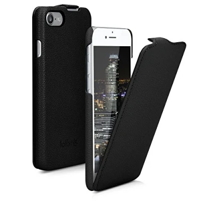 Afbeelding van kalibri flip cover geschikt voor Apple iPhone SE (2022) / (2020) 8 7 ultradunne leren hoes smartphone zwart