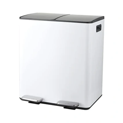 Afbeelding van spirella Afvalemmer met binnenemmer, vuilnisemmer, grote 40 liter (2 x 20 l), pedaalemmer, roestvrij staal, afvalbak, softclosemechanisme, wit