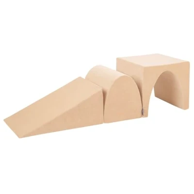 Afbeelding van KiddyMoon Element Helling/Heuvel/Tunnel Velvet Speelplaats van schuimstof voor kinderen, zandbeige