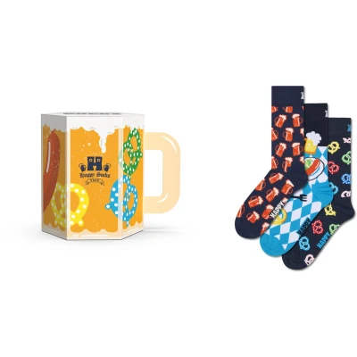 Afbeelding van Happy Socks heren giftbox 3P sokken beer glass blauw