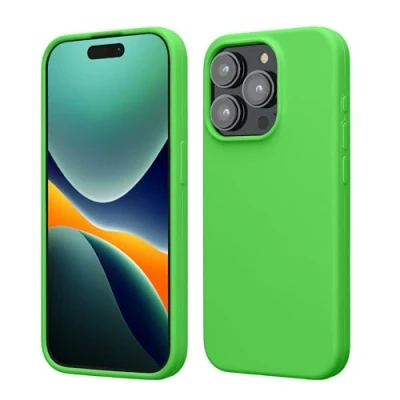 Afbeelding van kwmobile telefoonhoesje geschikt voor iPhone 15 Pro Hoesje met siliconen coating Smartphone case in limoengroen