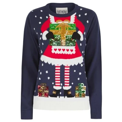 Afbeelding van Tokyo Laundry Merry Christmas kersttrui met pailletten voor dames, Mrs Marineblauw