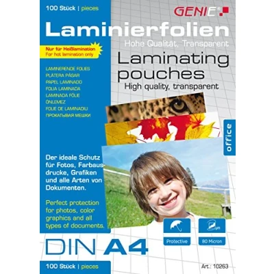 Afbeelding van Genie 10263 lamineerfolie 80 micron voor formaat tot DIN A4, geschikt alle thermische lamineerapparaten