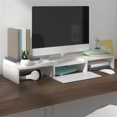 Afbeelding van Monitorstandaard 60x24x10,5 cm massief grenenhout wit