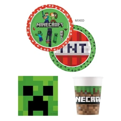 Afbeelding van Procos Minecraft 52 delig tafelservies voor kinderverjaardag en themafeest, tafeldecoratie