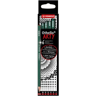Image de STABILO Crayon graphite Othello etui x 6 crayons papier, assortiment de mines dures et tendres (2B, B, HB, F, H, 2H) gamme ARTY