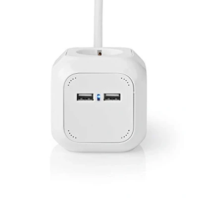 Afbeelding van Stekkerdoos 4 voudig Nedis 1.5 meter (Powercube, 2 USB poorten)
