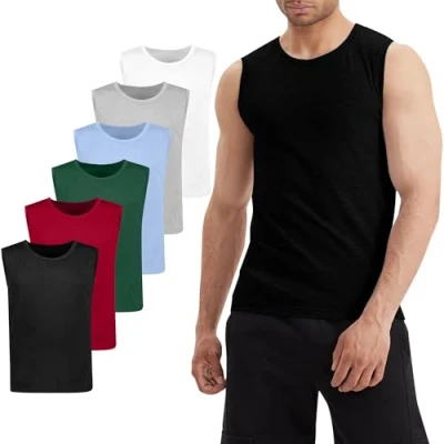 Afbeelding van Liking 3/6 pack heren basic tanktop katoen fijn geribbeld mouwloos 8301, 6 meerkleurig