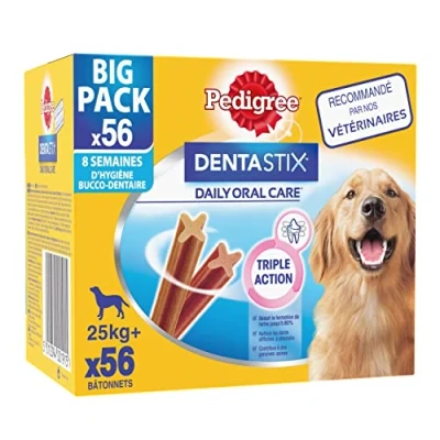 Afbeelding van PEDIGREE DENTASTIX Tandsticks voor grote honden + 25 kg 56 kauwsticks (8 zakjes met 7 lekkernijen) mondhygiëne, wetenschappelijk bewezen, dagelijkse reiniging